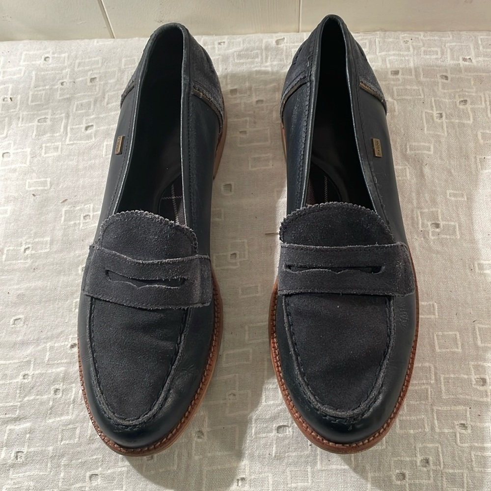 Barbour Navy Suede Unisex Penny Loafers